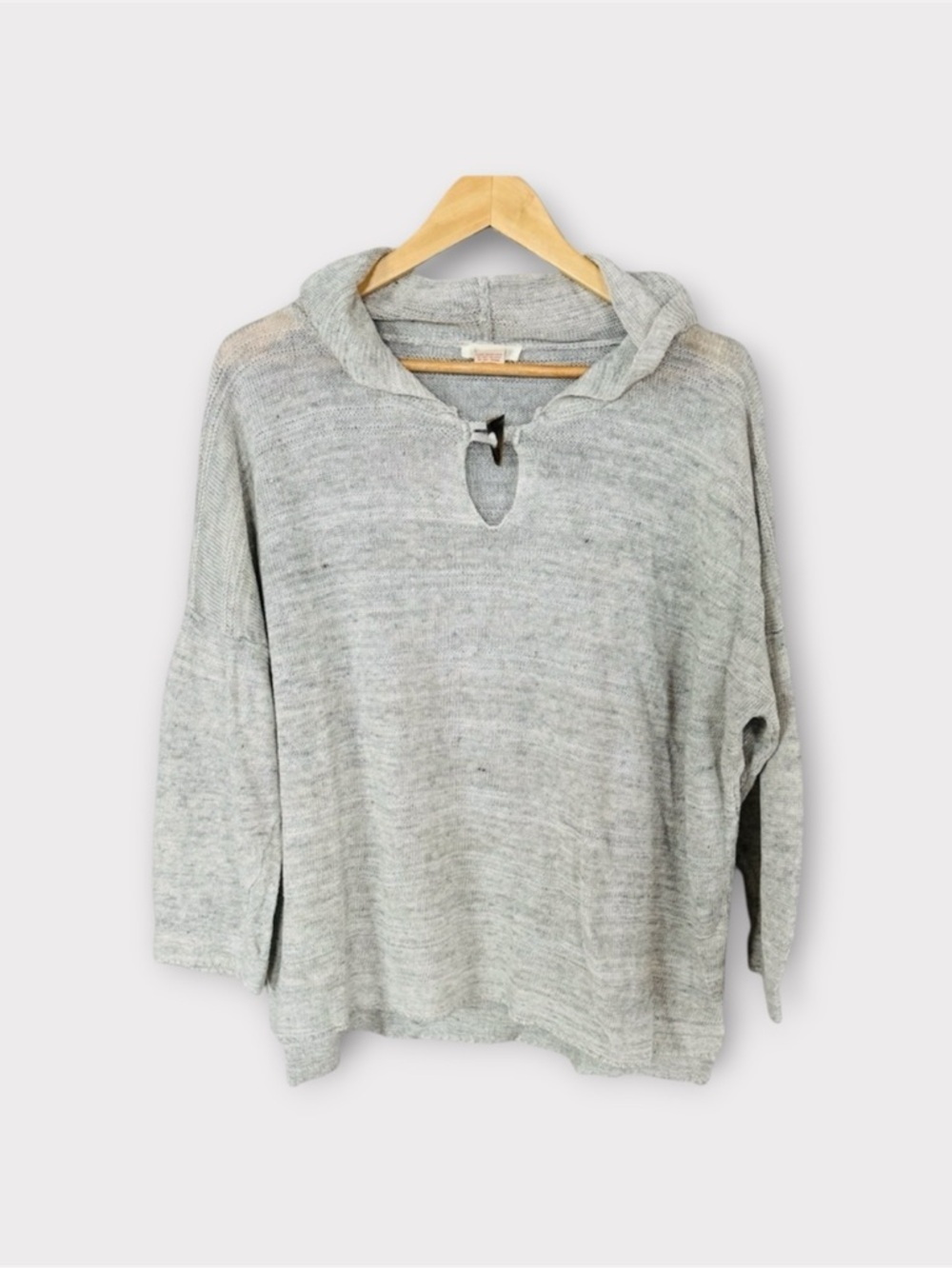 SUNDANCE CATALOG Heather Gray Women's 100% Linen Keyhole Hoodie